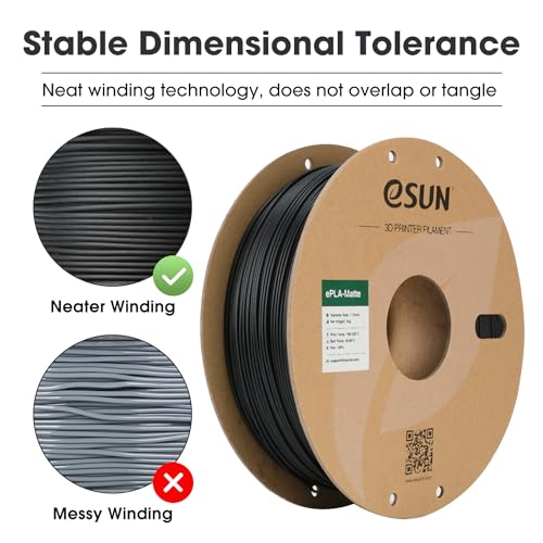 eSUN Matte PLA Filament 1.75mm, Matte 3D Printer PLA Filament, 1KG Spool 3D Printing Filament for 3D Printers, Paper Reel, Deep Black - Image 3