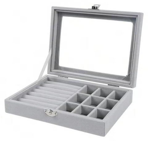 Jewelry Organizer for Rings, Earrings, Necklaces - Jewelry Box, Travel Jewelry Bag for Women, Jewelry and Accessories Storage Organizer - grey
