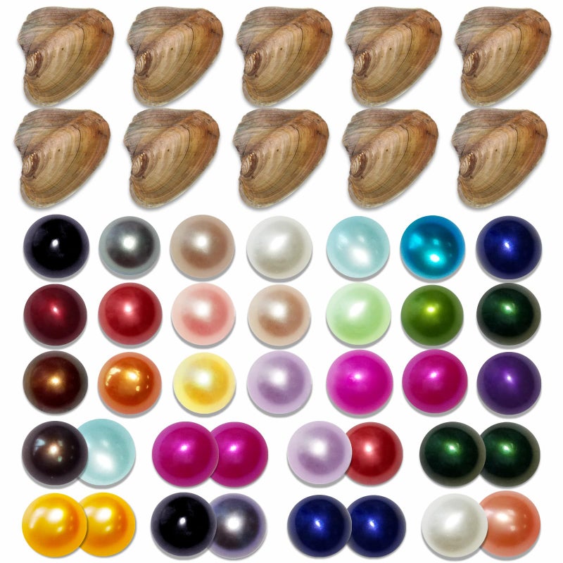 HENGSHENG 10 PCS Freshwater Pearl Oysters with 6-8 mm Nearly Round Pearl Inside Random Color (9 pcs Single Pearl Oysters& 1 pc Twins Pearls Oyster) - Image 1