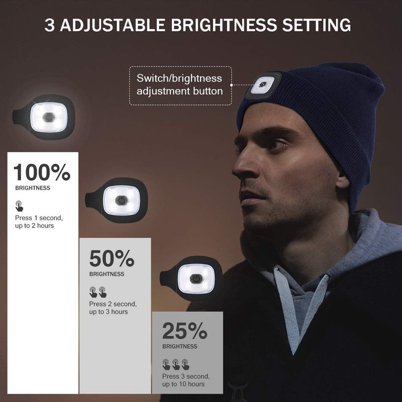 YunTuo Store LED Beanie with The Light, Unisex USB Rechargeable Headlamp Winter Knitted Cap Gifts for Men Dad Husband Him - Image 3