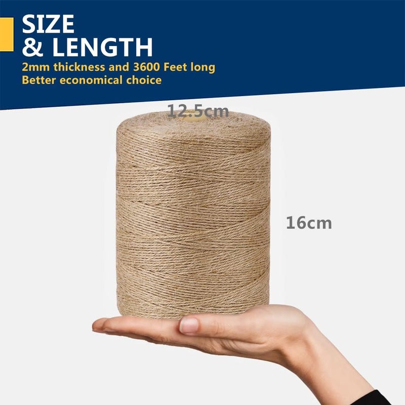 PH PERKHOMY PerkHomy Jute String String 3600 Meters Natural Fine Rope, Craft Garden Plant Gift Packaging Label Art Wedding Home Decoration Packaging Supplies Christmas Rope Bulk (3600 FT * 2mm (3 Layer)) - Image 2