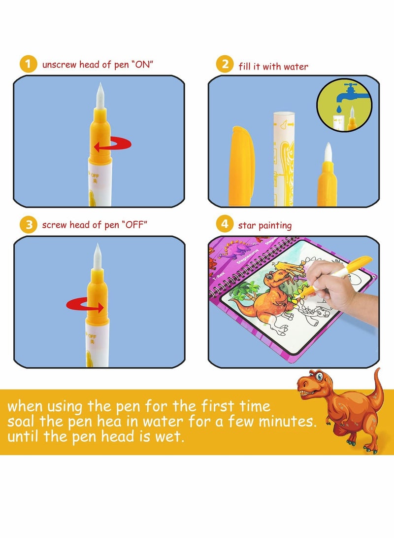 Excefore Graffiti Book Water Picture Album Children's Drawing Board, Reusable Water Reveal Activity Books for Kid, Doodle Game for Girl & Boy for 3-5 Year Old (Dinosaur & Animal) - Image 3
