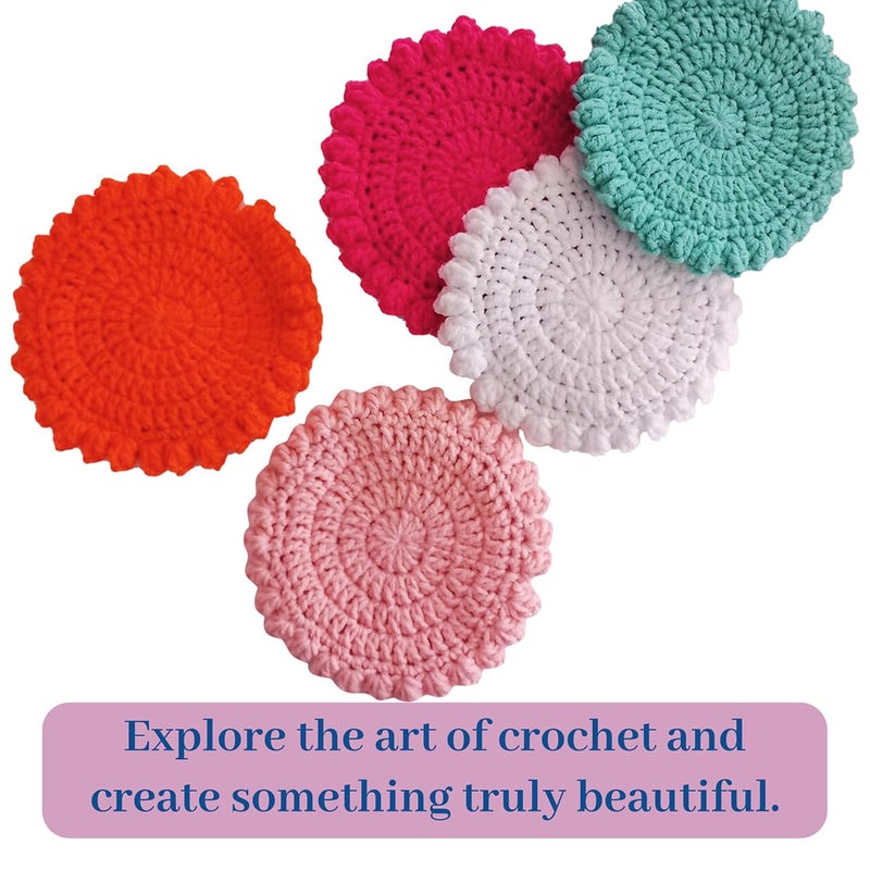 picknMAKE 6 Pcs Blossom Puff Crochet Coaster DIY Coaster Kit, Crochet Kit for Beginners, Crochet Yarn Full Kit, Multicolor Decorative Crochet Flower Coasters Craft Kit with All Material Included - Image 4