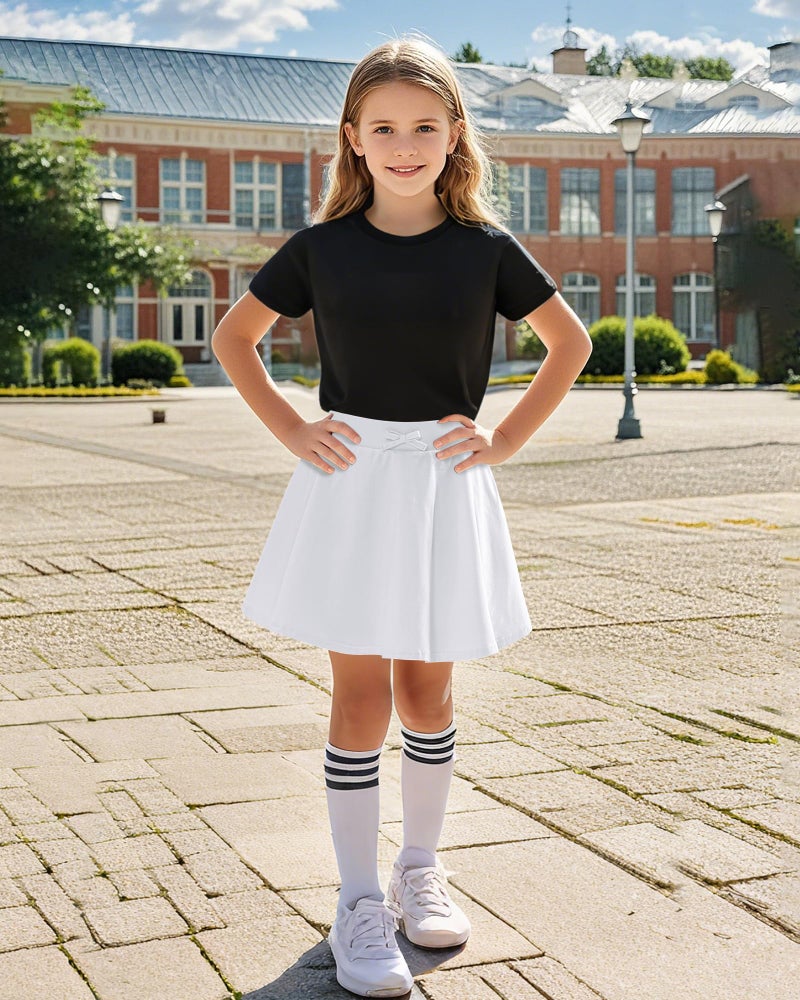 BOOPH Girls Skirts Kids Casual Mini Skorts Toddler Athletic Uniform Skirts with Pockets White 6-7 Years - Image 3