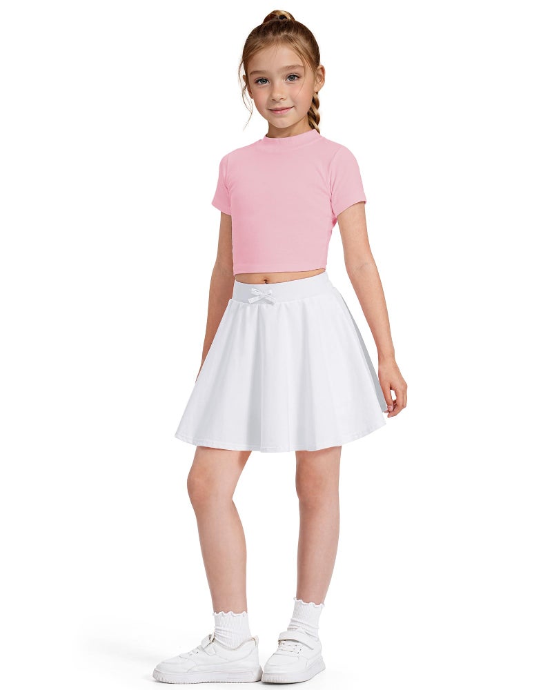 BOOPH Girls Skirts Kids Casual Mini Skorts Toddler Athletic Uniform Skirts with Pockets White 6-7 Years - Image 2