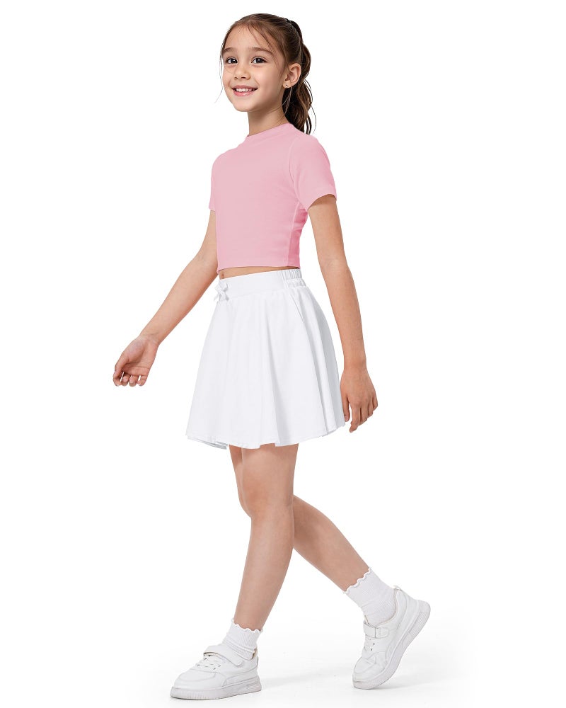 BOOPH Girls Skirts Kids Casual Mini Skorts Toddler Athletic Uniform Skirts with Pockets White 6-7 Years - Image 4