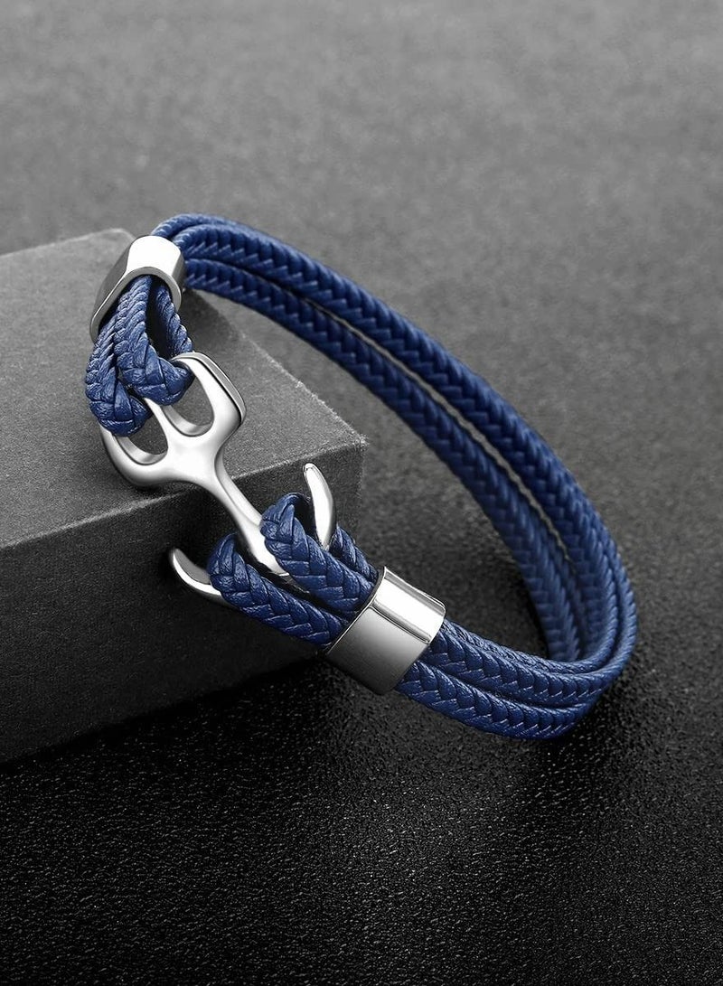 الأزرق جي دبليو Unisex Handmade Bracelet, Multilayer Vintage Anchor Cuff Bracelet - Image 2