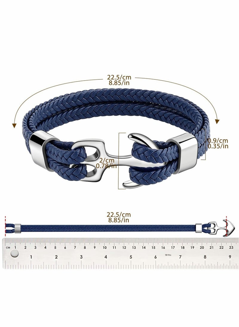 الأزرق جي دبليو Unisex Handmade Bracelet, Multilayer Vintage Anchor Cuff Bracelet - Image 4