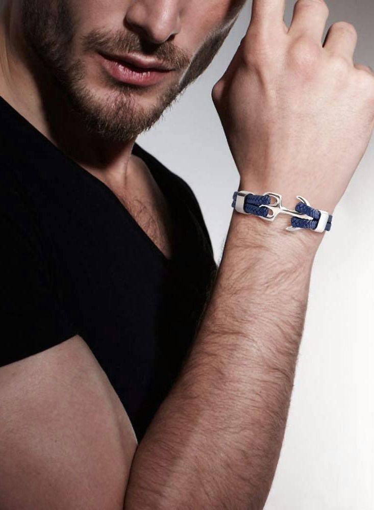 الأزرق جي دبليو Unisex Handmade Bracelet, Multilayer Vintage Anchor Cuff Bracelet - Image 5