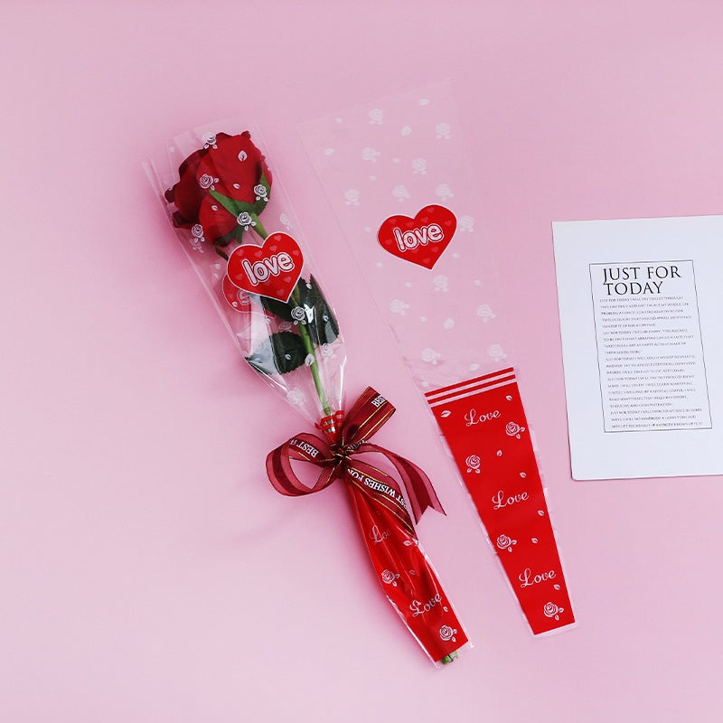 Kuntai Fresh Flowers Single Bouquet Packaging Rose Packaging Materials Heart-Shaped Trapezoidal Bag Flower Shop Paper Bag Florals - Image 1