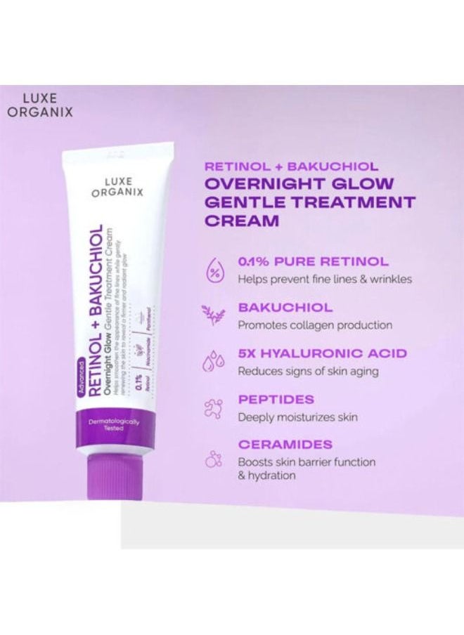 LUXE ORGANIX - Retinol + Bakuchiol Overnight Glow Gentle Treatment Cream 30 grams - Image 1