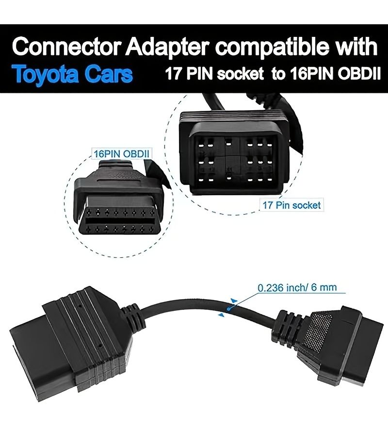Black 17 Pin to 16 Pin OBD OBDII Adapter Cable Male to Female for Toyota - Image 5