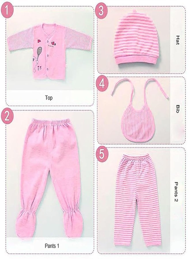 Billiondesigner Presents New Born Baby Winter Wear Clothes 5Pcs Sets Cotton Boys & Girls Flannel Suit Infant Clothes Gift (0-3 Months, Pink) - Image 3