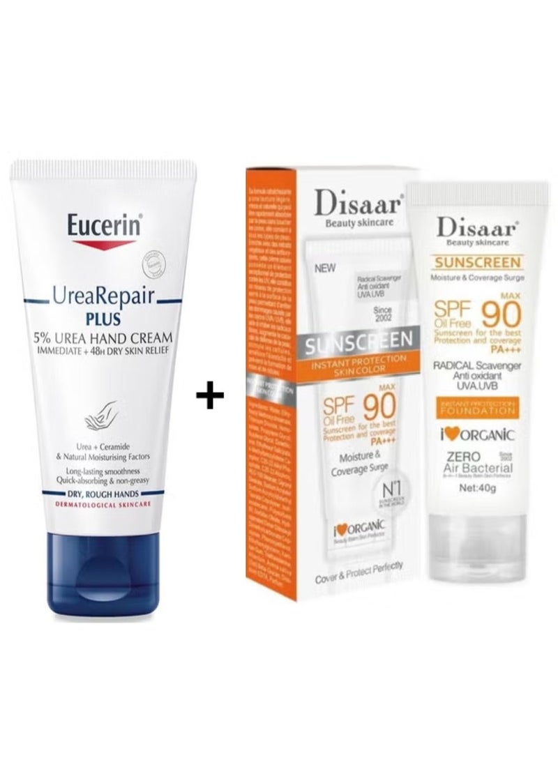 Disaar Sunscreen Instant Protection Foundation SPF 90 40g Plus Eucerin Urea Repair 5% Urea Hand Cream 75ml - Image 1