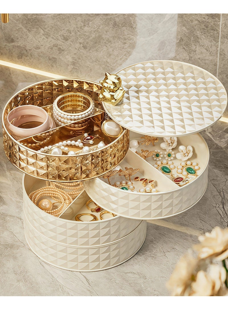 Four-layer jewelry box, jewelry storage box, jewelry storage box, rotating jewelry storage box, portable detachable grid tray jewelry storage box, suitable for earrings, rings, necklaces, bracelets, - Image 1