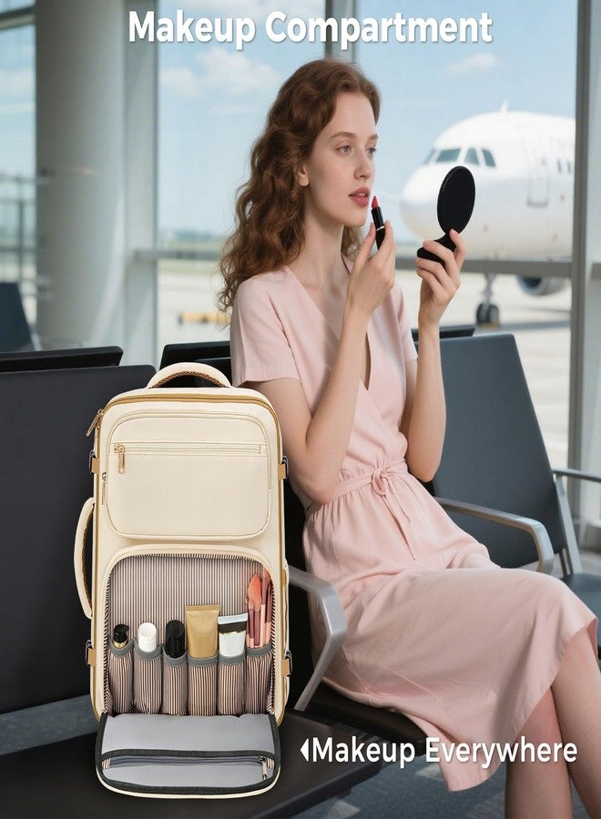 Taygeer Spirit Airlines Personal Item Bag 18x14x8, Underseat Personal Item Backpack with Makeup Compartment & Water Bottle Pocket, 18x14x8 Inches Carry on Backpack for Women Fit Spirit Frontier,Beige - Image 2