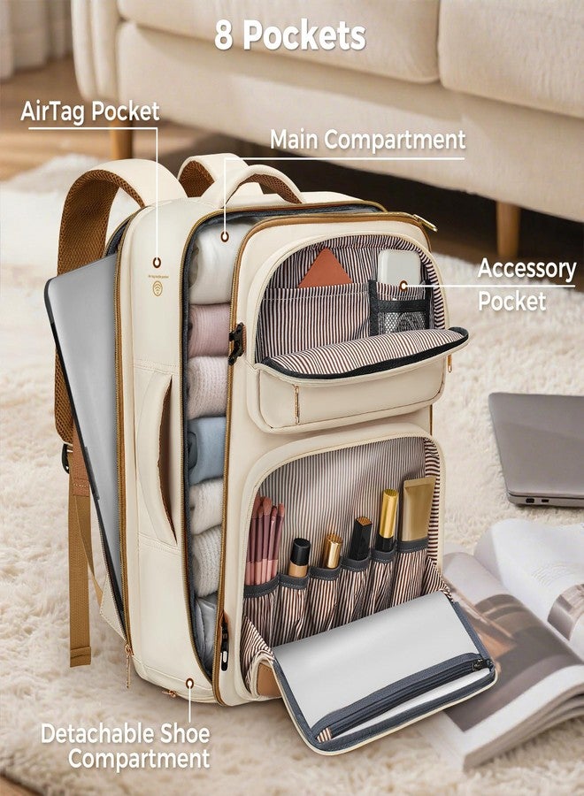 Taygeer Spirit Airlines Personal Item Bag 18x14x8, Underseat Personal Item Backpack with Makeup Compartment & Water Bottle Pocket, 18x14x8 Inches Carry on Backpack for Women Fit Spirit Frontier,Beige - Image 4