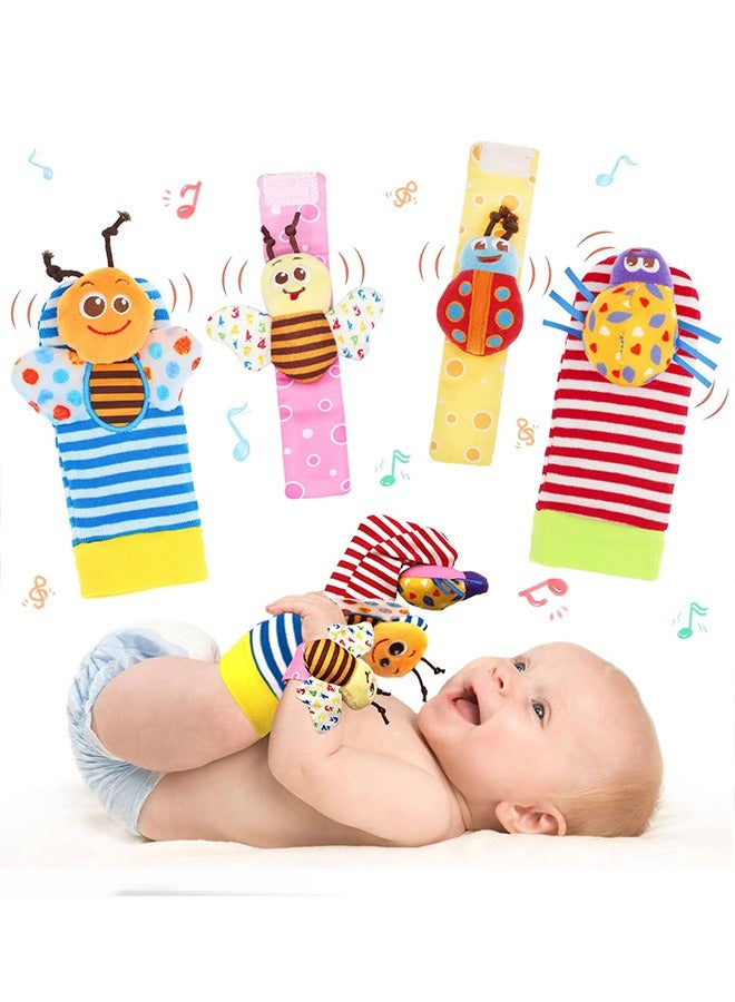 Baby Wrist Rattle Socks Foot Finder for Baby Arm Hand Rattle Feet Leg Ankle Socks Newborn Soft Sensory Toys Baby Socks Newborn Rattles Toys  Set Perfect Baby Gifts for 0-12 Months,Garden Bug Series ﻿4 piece ﻿ - Image 1