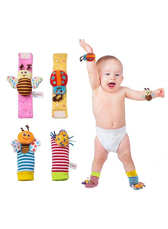 Baby Wrist Rattle Socks Foot Finder for Baby Arm Hand Rattle Feet Leg Ankle Socks Newborn Soft Sensory Toys Baby Socks Newborn Rattles Toys  Set Perfect Baby Gifts for 0-12 Months,Garden Bug Series ﻿4 piece ﻿ - Image 2