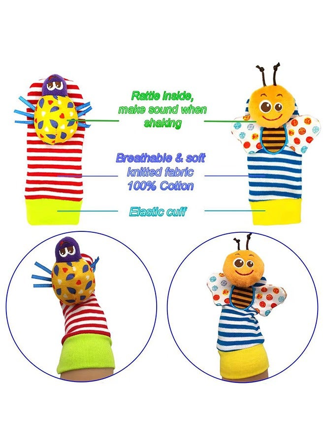 Baby Wrist Rattle Socks Foot Finder for Baby Arm Hand Rattle Feet Leg Ankle Socks Newborn Soft Sensory Toys Baby Socks Newborn Rattles Toys  Set Perfect Baby Gifts for 0-12 Months,Garden Bug Series ﻿4 piece ﻿ - Image 4