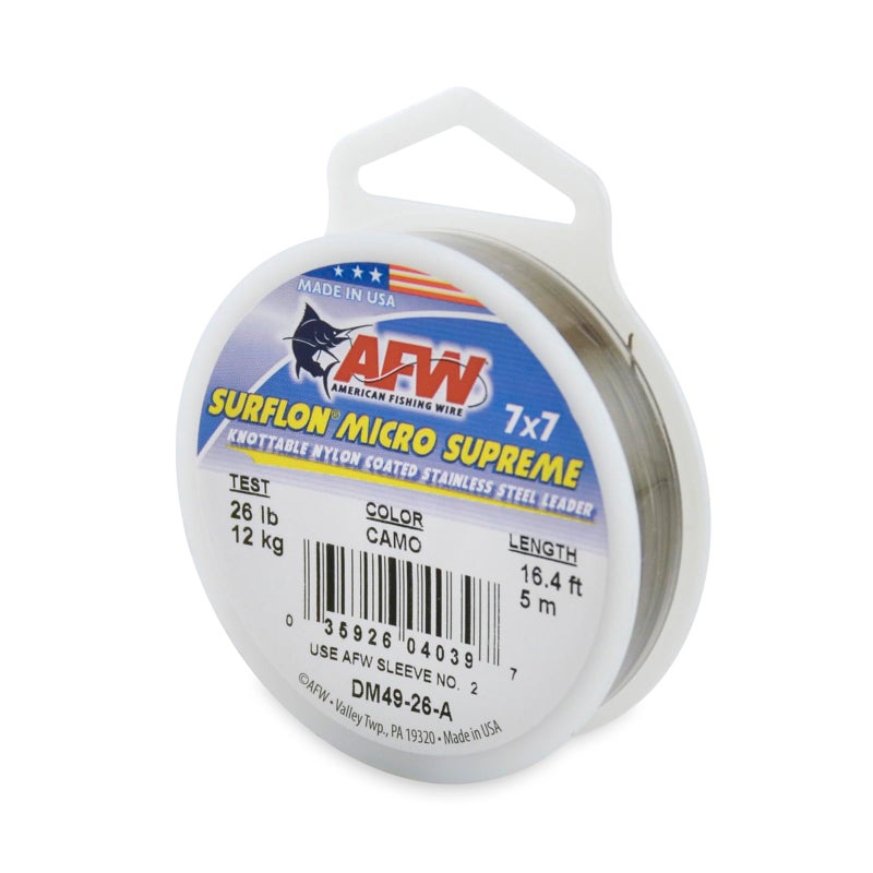 AFW American Fishing Wire Surflon Micro Supreme Nylon Coated 7x7 Stainless Steel Leader Wire 26 lb Test 018 Diameter Camo 5 m - Image 2