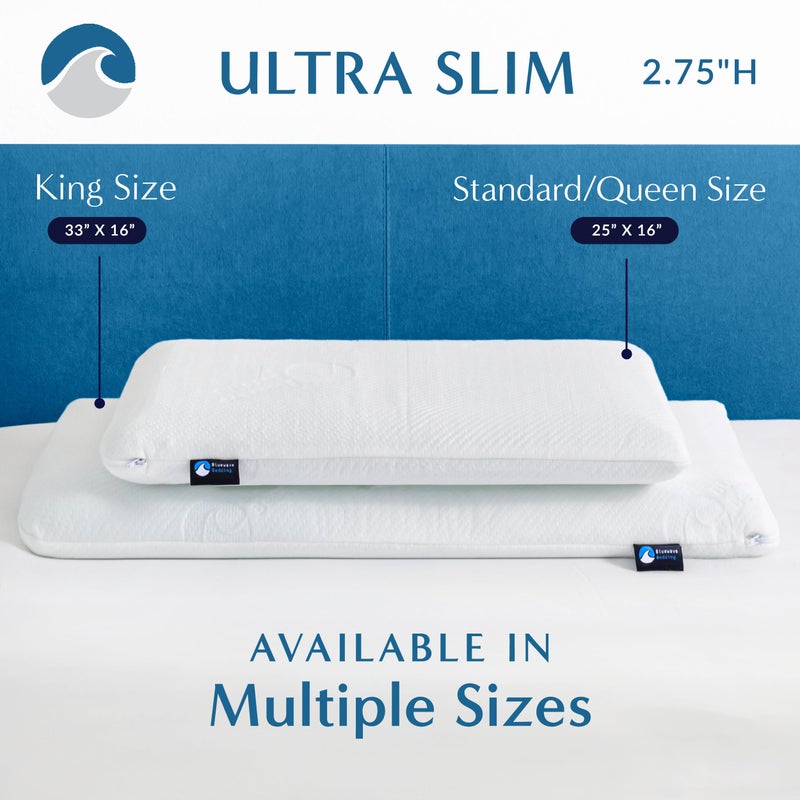 Bluewave Bedding Ultra Slim Gel Memory Foam Pillow for Stomach and Back Sleepers - Thin, Flat Design for Cervical Neck Alignment and Deeper Sleep (2.75-Inches Height, Standard Size) - Image 4