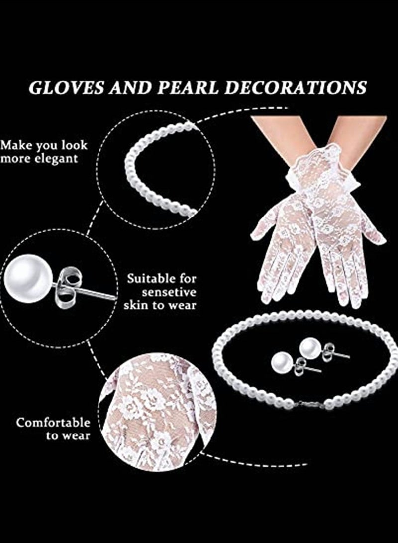 SYOSI 4 Pieces Fascinators Hat Veil Mesh Headband and Short Lace Gloves for Women, Wedding Party Hat Tea Headwear, Costume Accessories for Girls and Women Wedding (White) - Image 4
