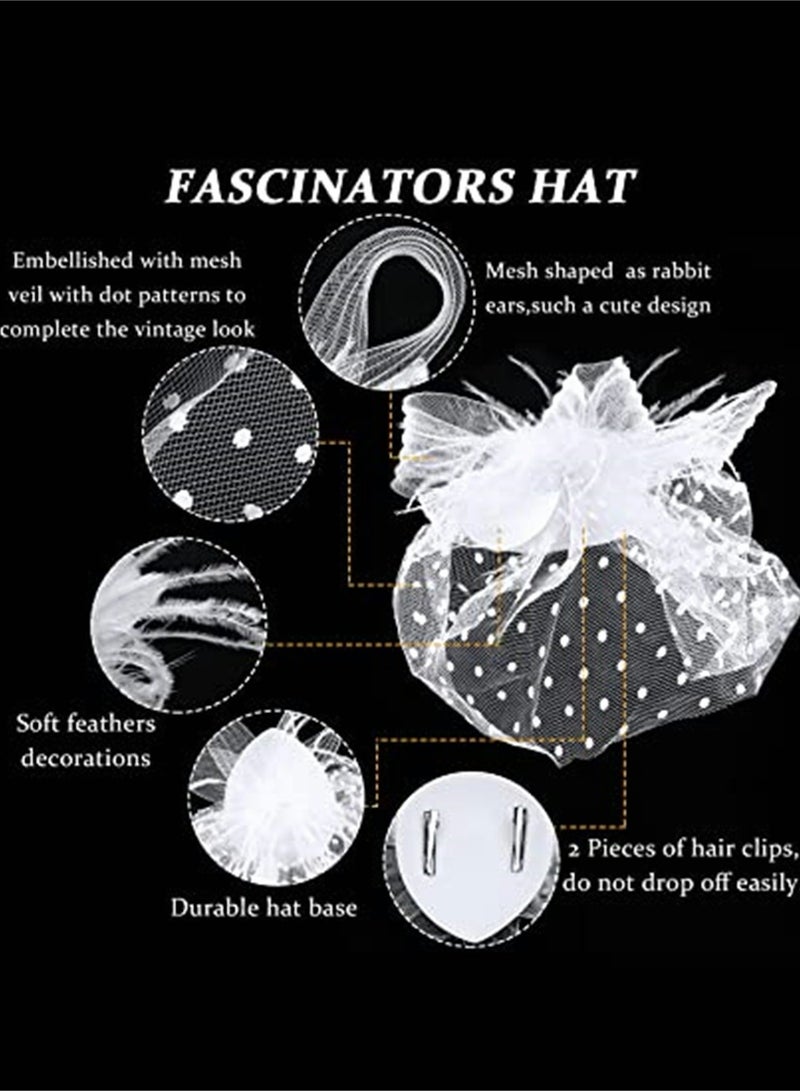 SYOSI 4 Pieces Fascinators Hat Veil Mesh Headband and Short Lace Gloves for Women, Wedding Party Hat Tea Headwear, Costume Accessories for Girls and Women Wedding (White) - Image 2