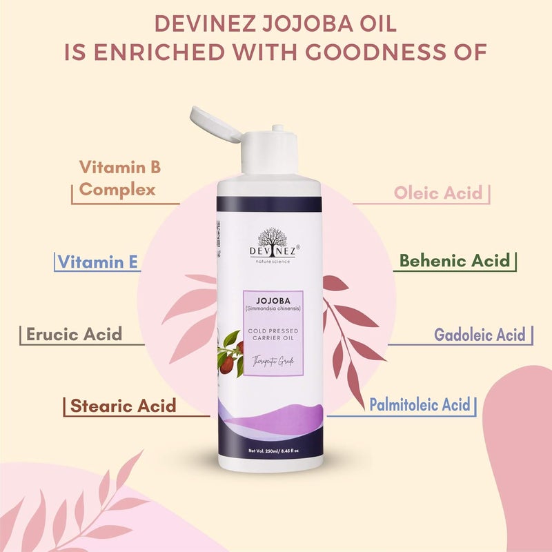 Devinez Jojoba Cold Pressed Oil 250ml with FlipTop Cap and White Hair Applicator 100 Natural Oil For Skincare For Haircare Scalp Massage Dry Skin - Image 5