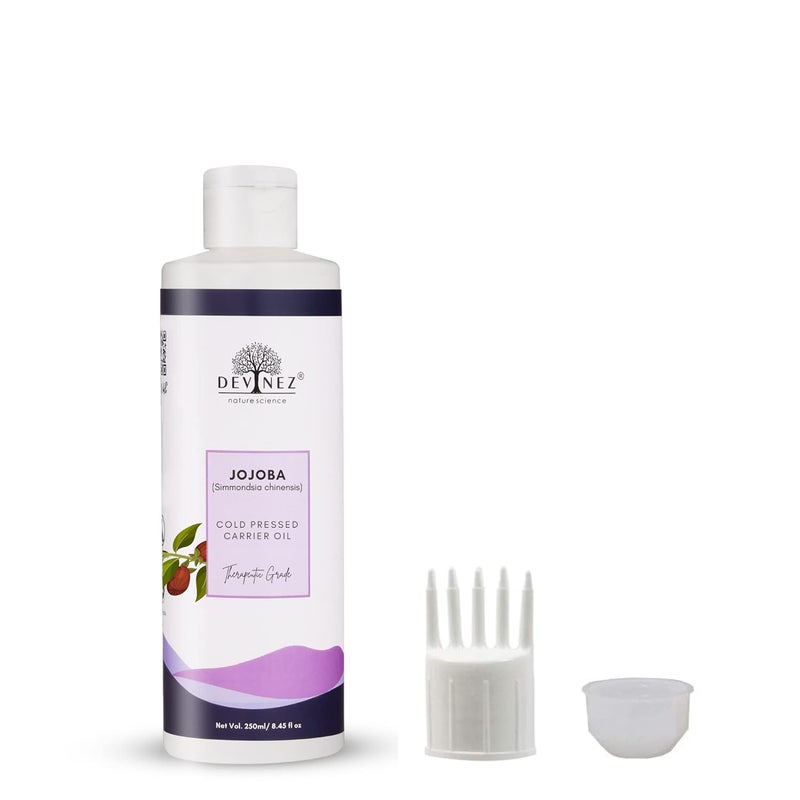 Devinez Jojoba Cold Pressed Oil 250ml with FlipTop Cap and White Hair Applicator 100 Natural Oil For Skincare For Haircare Scalp Massage Dry Skin - Image 1
