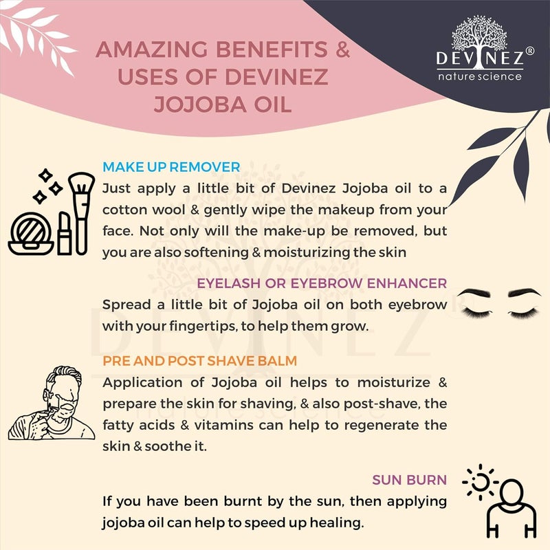 Devinez Jojoba Cold Pressed Oil 250ml with FlipTop Cap and White Hair Applicator 100 Natural Oil For Skincare For Haircare Scalp Massage Dry Skin - Image 3