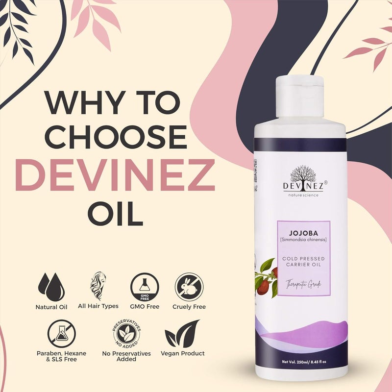 Devinez Jojoba Cold Pressed Oil 250ml with FlipTop Cap and White Hair Applicator 100 Natural Oil For Skincare For Haircare Scalp Massage Dry Skin - Image 2