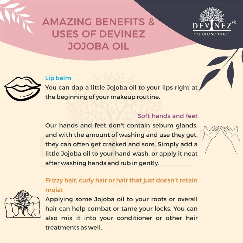 Devinez Jojoba Cold Pressed Oil 250ml with FlipTop Cap and White Hair Applicator 100 Natural Oil For Skincare For Haircare Scalp Massage Dry Skin - Image 4