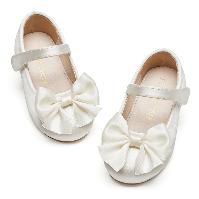 Felix & Flora Toddler Flower Girl Dress Shoes Ivory White Size 8 Girl Ballet Flats Party School Shoes Wedding - Image 1