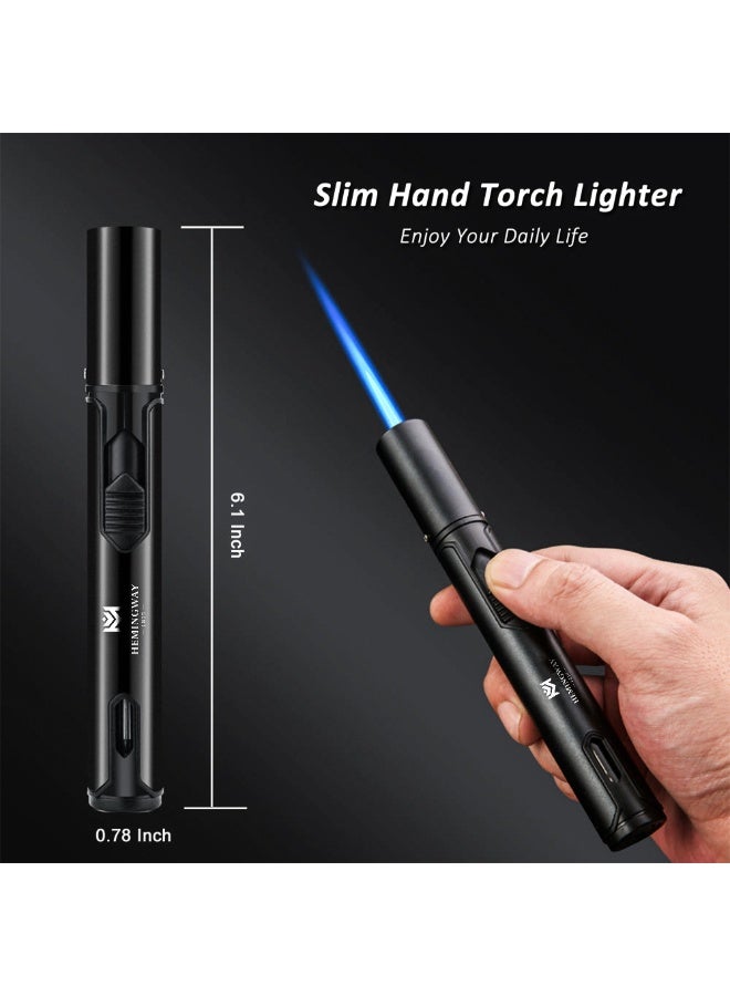 Hemingway Single Jet Torch Lighter - Windproof, Refillable Pen-Style Lighter for Cigar, BBQ, BUkhoor, Lighter For Oud, Candles,  - Sleek Black Finish - Image 4