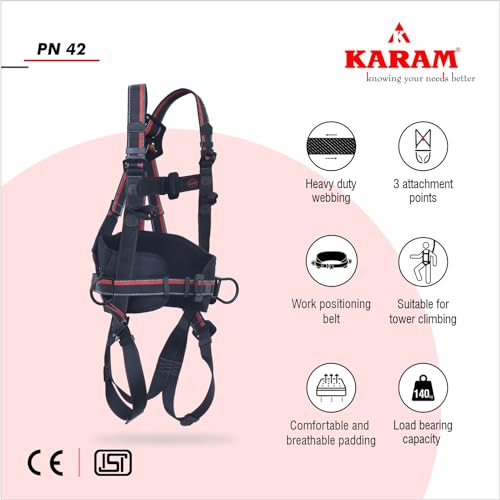 KARAM Full Body Work Positioning Adjustable Safety Harness for Fall Arrest & Work Positioning Type of Attachments | Construction Harness & Fall Protection | PN42(01) - Image 2