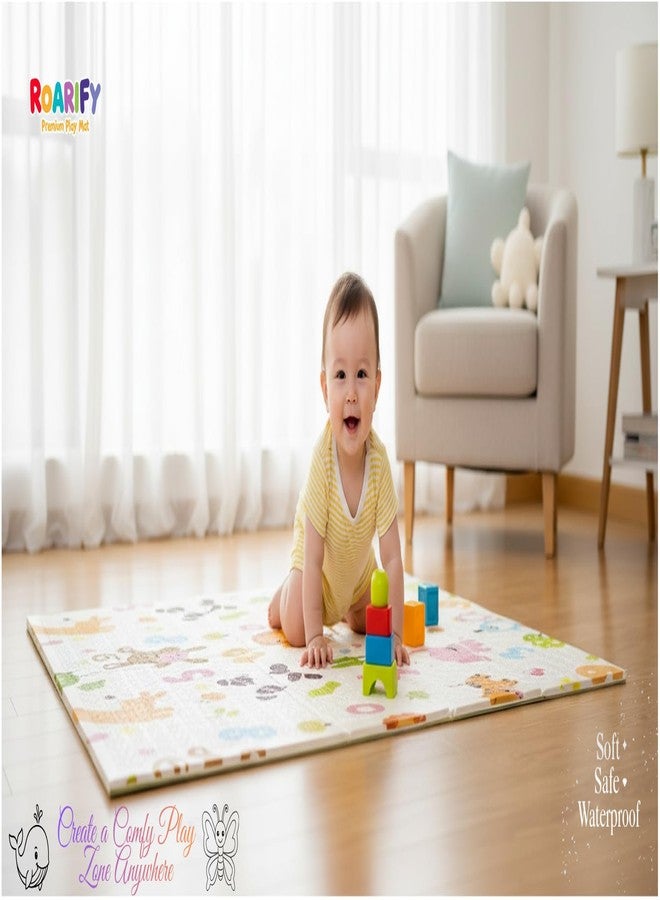 ROARIFY Premium Reversible Baby Play Mat | Extra Large Soft Foam Crawling Mat for Babies & Toddlers | Non-Slip, Waterproof, Easy to Clean | Multicolor Foldable Learning Play Mat for Indoor & Outdoor (6.5 X 5 ft, 0.8 cm Thickness) Giraffe-Jungle, Multicolor - Image 2