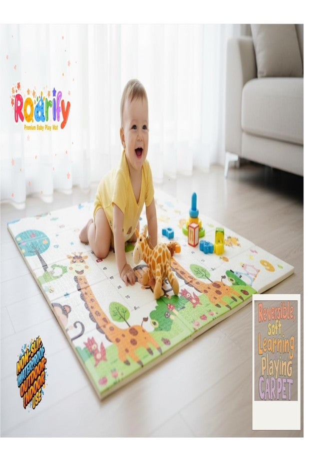 ROARIFY Premium Reversible Baby Play Mat | Extra Large Soft Foam Crawling Mat for Babies & Toddlers | Non-Slip, Waterproof, Easy to Clean | Multicolor Foldable Learning Play Mat for Indoor & Outdoor (6.5 X 5 ft, 0.8 cm Thickness) Giraffe-Jungle, Multicolor - Image 3