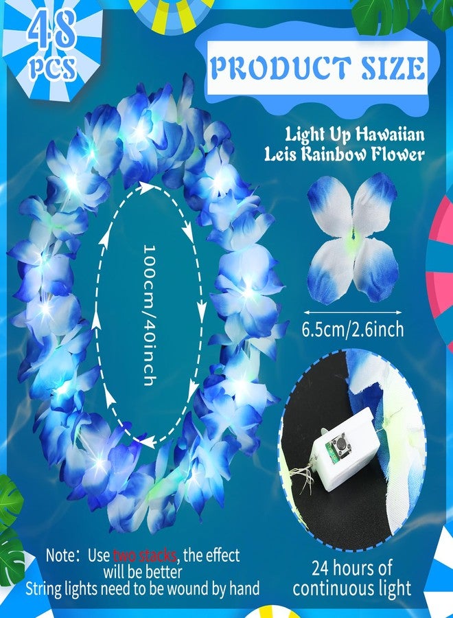 شير 48 قطعة من قلائد الزهور المضيئة بتقنية LED هاواي، قلائد زهور مع أضواء LED، قلائد زهور لحفلات لواو التنكرية، حفلات الزفاف على الشاطئ، لوازم الحفلات ذات الطابع الاستوائي (ألوان زاهية) - Image 3