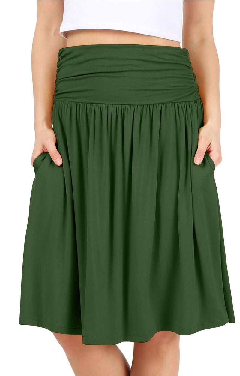 Simlu Skirts for Women Olive Skirts Reg and Plus Size Knee Length Flowy Skirt Pull on Skirt Olive Green Aline Skirt Green Skirt's (Size X-Small, Olive Green) - Image 1