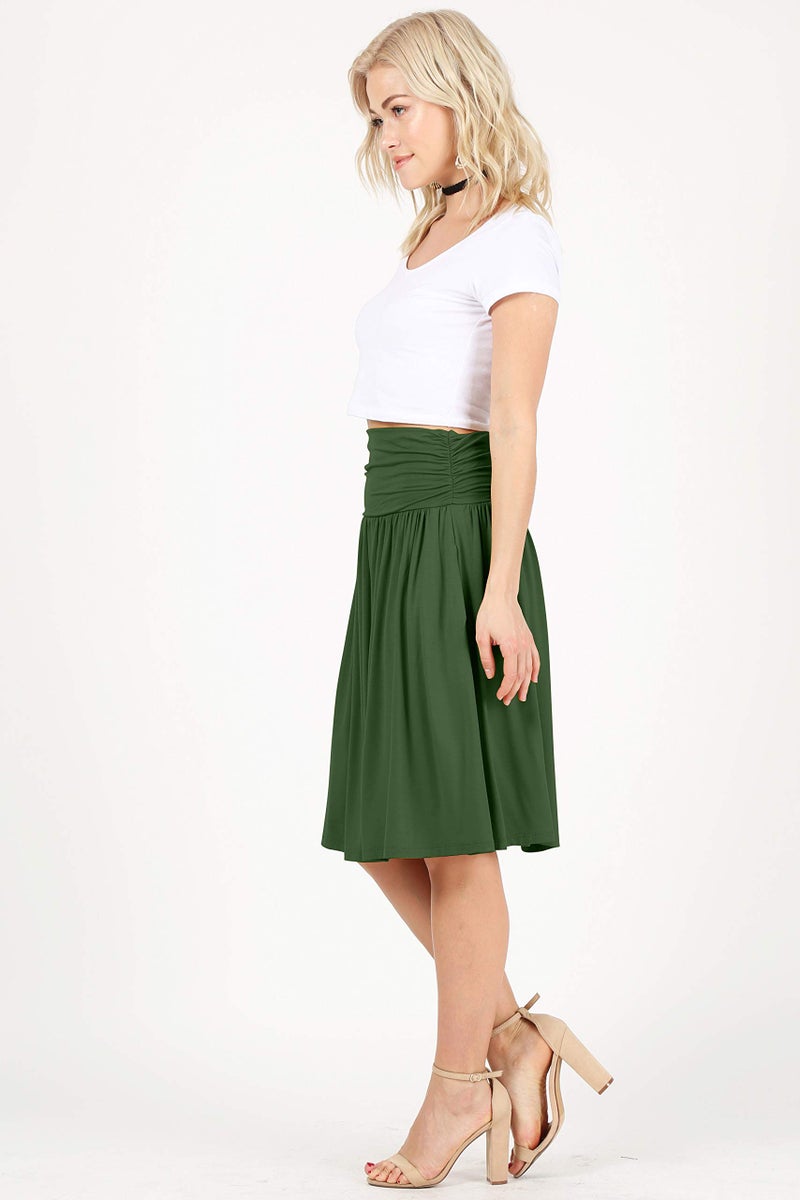 Simlu Skirts for Women Olive Skirts Reg and Plus Size Knee Length Flowy Skirt Pull on Skirt Olive Green Aline Skirt Green Skirt's (Size X-Small, Olive Green) - Image 2