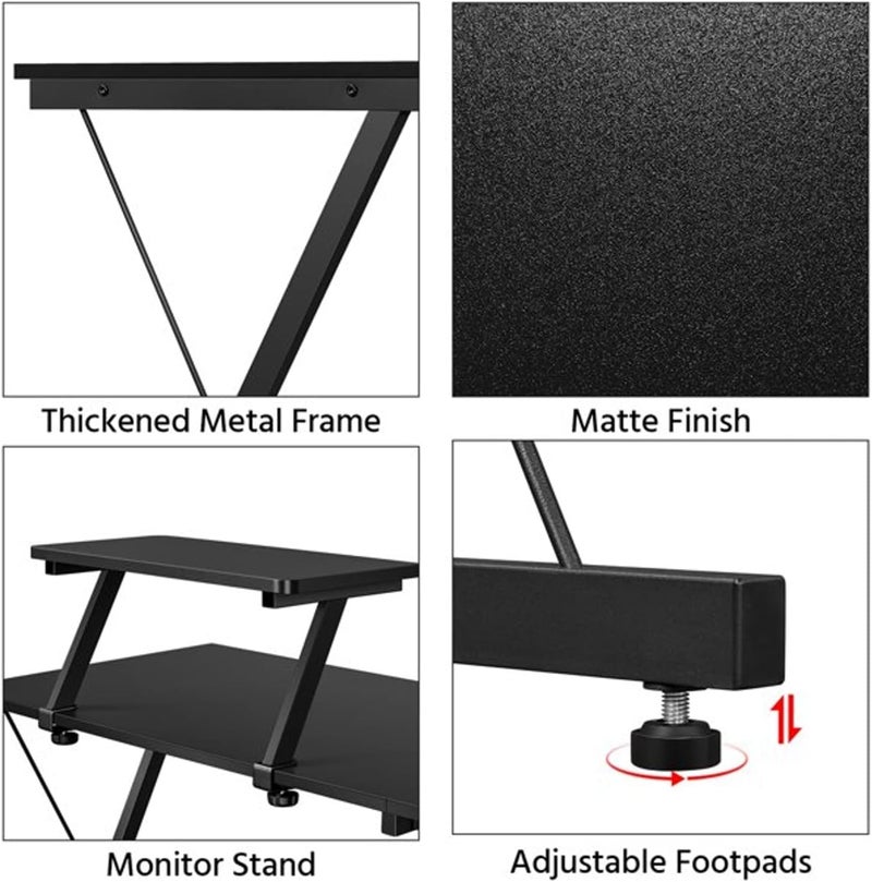 SKY-TOUCH L Shaped Gaming Desk, Home Office Desk With Round Corner And Shelf, Computer Desk With Large Monitor Stand Desk, Sturdy Writing Workstation, Gaming Desk With Shelf - Black 50.8*50.8*28，Inch - Image 5