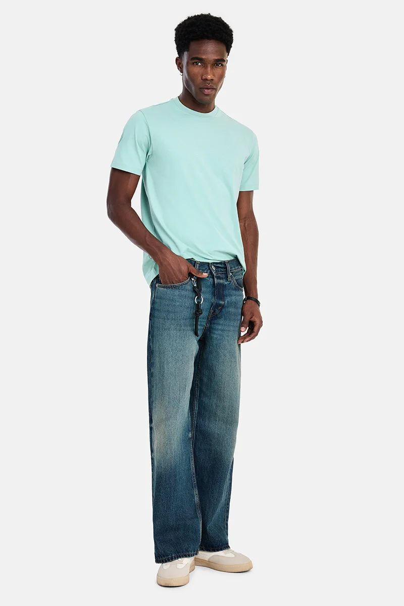 سنيتش Sage Green Solid Half Sleeve Slim Fit Casual T-Shirt