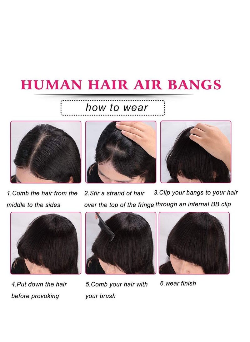 SYOSI وصلات شعر بشري بمشبك على الغرة باللون الأسود مع هامش طبيعي للنساء قطعة شعر واحدة للارتداء اليومي - Image 3