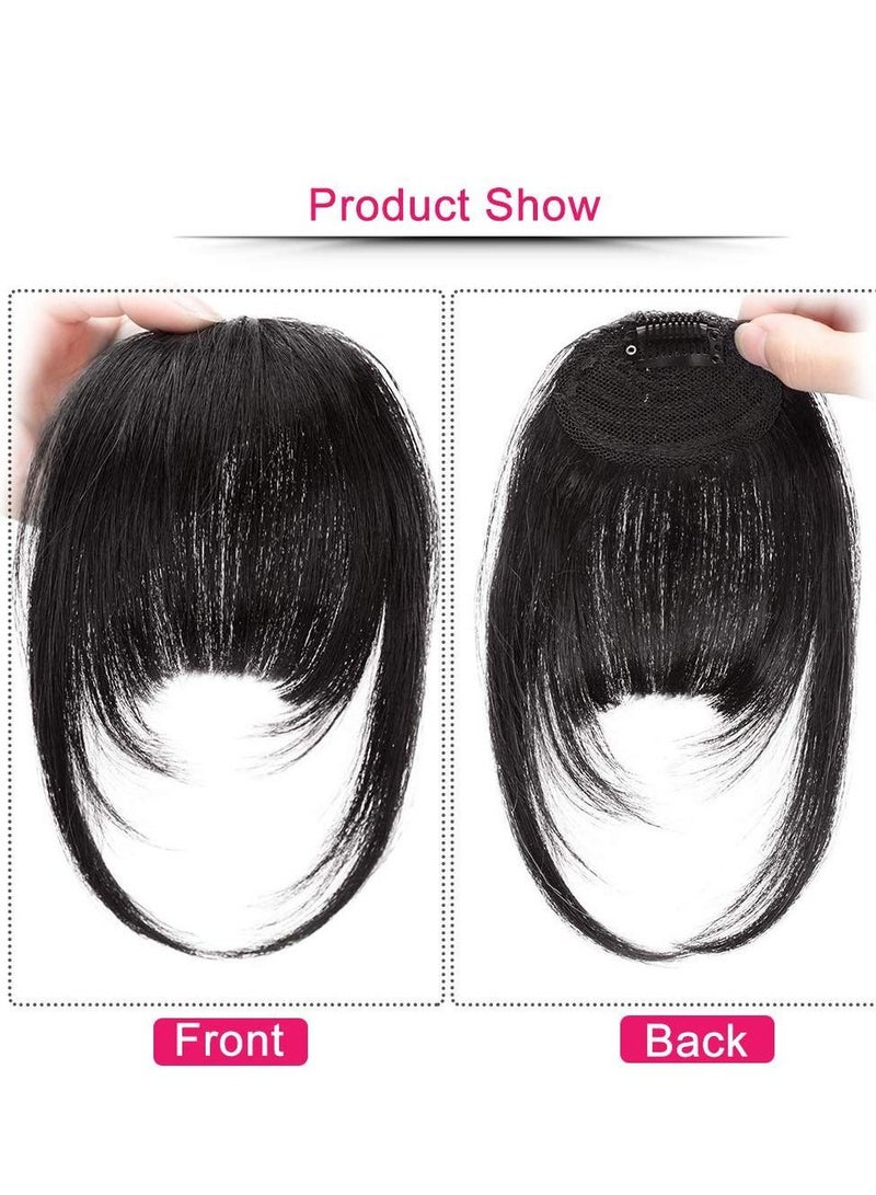 SYOSI وصلات شعر بشري بمشبك على الغرة باللون الأسود مع هامش طبيعي للنساء قطعة شعر واحدة للارتداء اليومي - Image 4