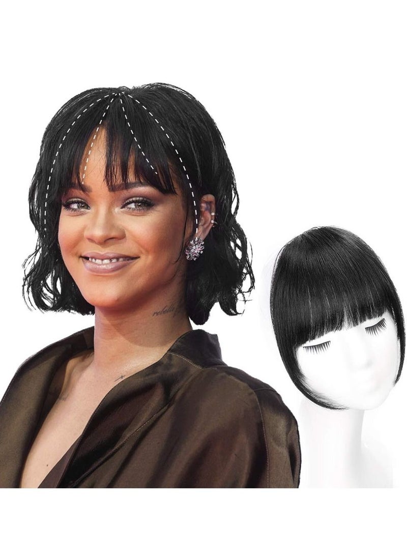 SYOSI وصلات شعر بشري بمشبك على الغرة باللون الأسود مع هامش طبيعي للنساء قطعة شعر واحدة للارتداء اليومي - Image 1