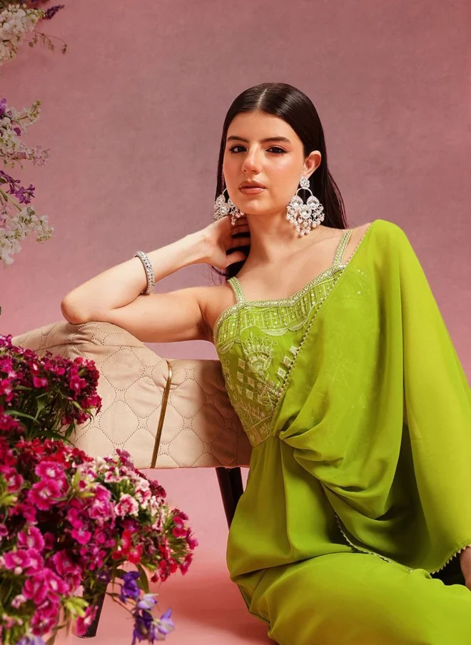 Indo Street Lime Green Self Design Jumpsuit for Women