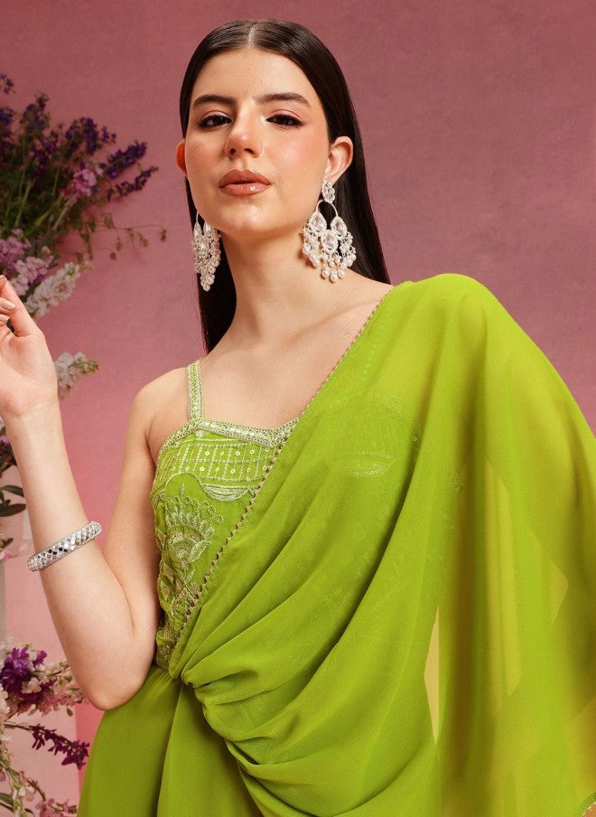 Indo Street Lime Green Self Design Jumpsuit for Women - Image 2