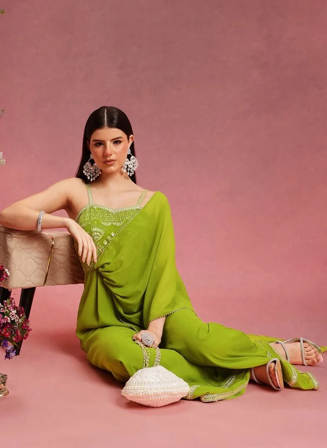 Indo Street Lime Green Self Design Jumpsuit for Women