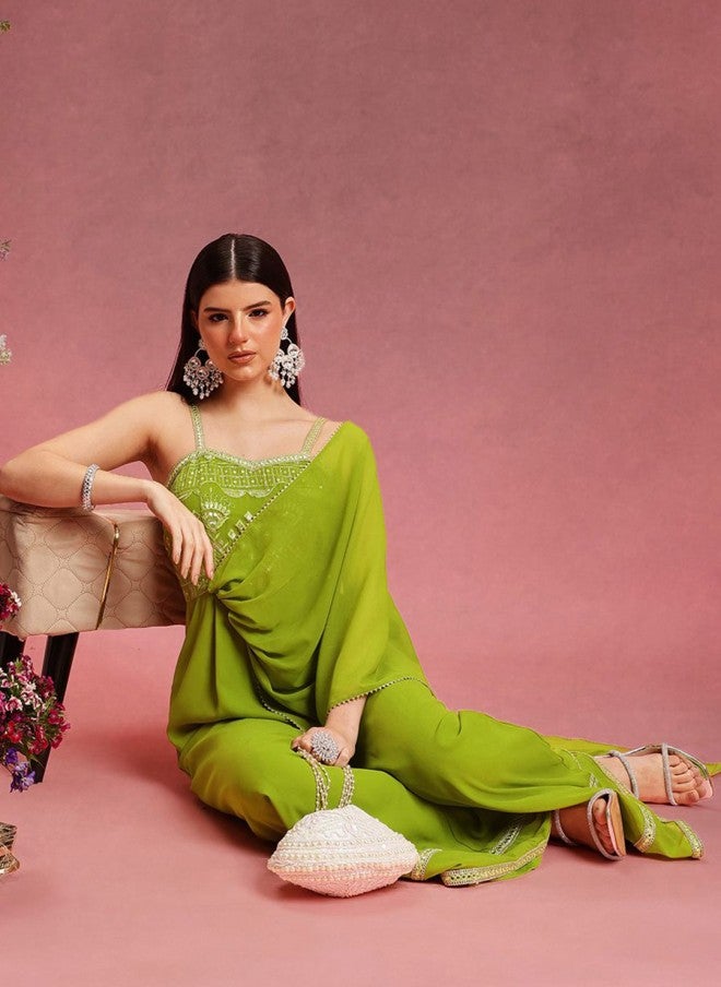 Indo Street Lime Green Self Design Jumpsuit for Women - Image 5